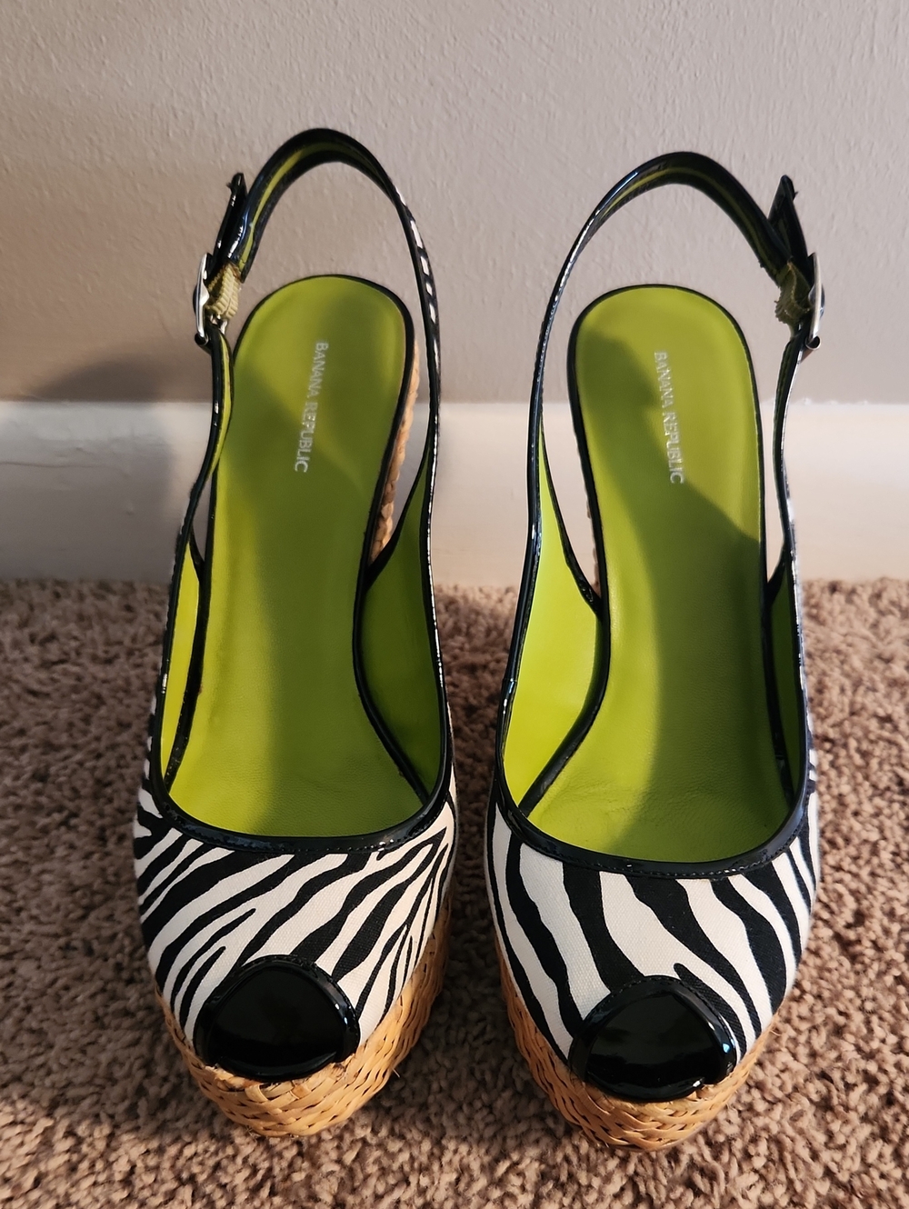 Banana Republic Zebra-Print Wedge Slingbacks with Lime Insole